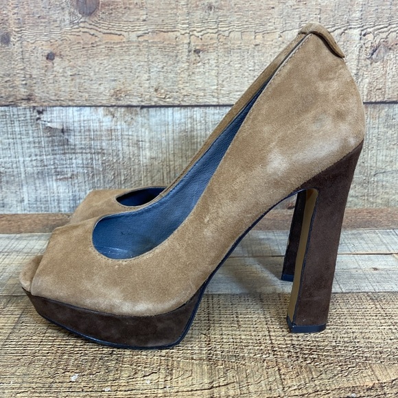 ROSEGOLD Platform Pumps Womens Size 36.5 US 6 Brown Tan High Heel Suede Cocktail - Picture 4 of 11